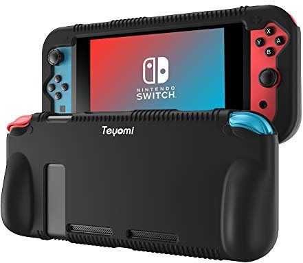 Teyomi Custodia Compatibile con Nintendo Switch, Cover Protettiva per Custodia in Silicone con 2 Fessure per Carte Da Gioco, Assorbimento Degli Urti e Antigraffio (Nero)