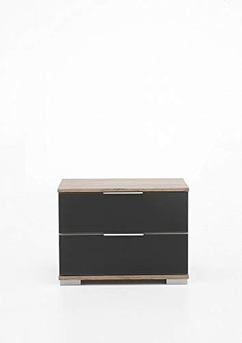 Beauty.Scouts Nachtschrank Lela Nachtkonsole San Remo-Eiche NB+Glas grau (2 Schubkästen) 52x40x38cm Schrank Beistellschrank Nachtkommode Schubladen Nachttisch