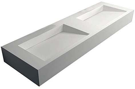 Doppio lavabo da appoggio o sospeso TWG16 in pietra solida - 153 x 45 x 15 cm - colore a scelta, Colore:Bianco opaco