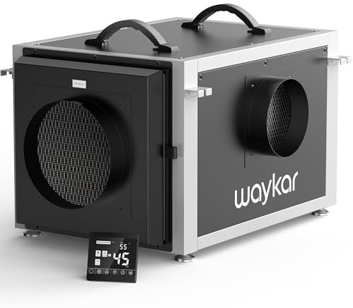 Waykar 158 Pints Crawl Space Dehumidifier with Remote Control up to 6,500 sq. ft., Dual Duct HVAC Commercial Whole-House Dehumidifier for Basement, Industry Water Damage Unit - 5-Year Quality Coverage