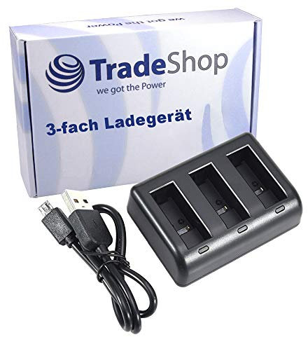Hochwertiges 3-Fach Ladegerät für Li-Ion Akkus wie SPCC1B, ACBAT-001 für GoPro Max 360° Digitalkamera - ersetzt BC-GP7C / Ladestation Ladekabel