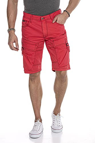 Cipo & Baxx Herren Shorts Capri Kurze Hose Denim Jeans Cargo Kontrastnähte CK229 Rot 31