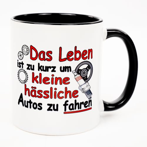 Das Leben ist zu kurz um kleine hässliche Autos zu fahren Tasse Becher Kaffeetasse Kaffeebecher Geschenk Geburtstag Geschenkidee Mechatroniker Werkstatt Zubehör Pkw Kfz Mechaniker Deko Mann Liebhaber