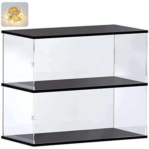 Nynelly Vitrine aus Acryl, 2 Ebenen, für Sammlung, Lego Figur, Montage der Präsentationsbox für Miniaturautos 42096 911 42083, 25.6 L x13.2 W x 20.9 H, Schwarz