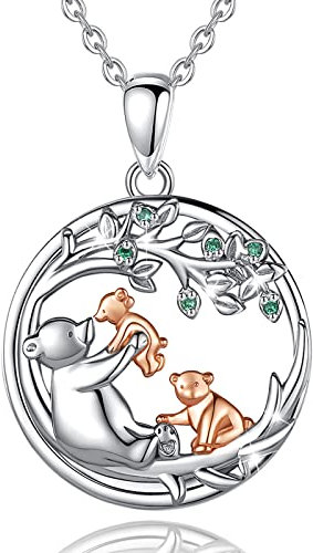 EUDORA Harmony Ball Bär Mutter Tochter Kette Damen 925 Sterling Silber Oma Mama Kinder Halskette Anhänger Schmuck Muttertag Geschenk für Frauen Mädche Mutter Tochter Ehefrau, 45cm