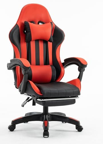 Millhouse Gaming Chair, Adjustable Computer Desk Chair with Lumbar Support, Footrest & Head Pillow, X2022, Red