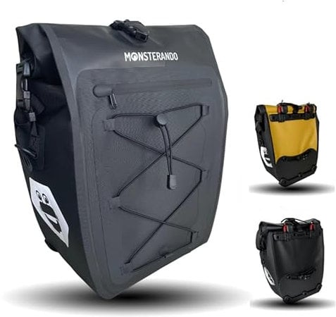 MONSTERANDO Fahrradtaschen für Gepäckträger Business, [Nachhaltig] Recyceltes PET [Wasserdicht] Travel-Monster Gepäckträgertasche für Fahrrad mit Laptopfach Mehrere Fächer, 27 L-Schwarz