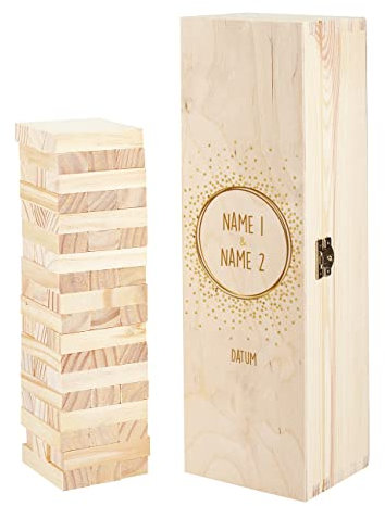 Herz & Heim® ausgefallenes Gästebuch für Hochzeit Wackelturm - personalisierte Geschenkverpackung Punkte