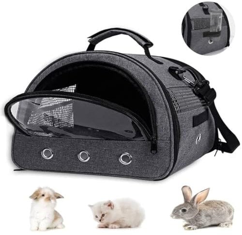 Kelivi Small Pet Carrier Bag,Guinea Pig Carrier with Water Bottles Hole,Removable Liner Rabbit Carrier,Portable Double Doors Outdoor Small Animal Carrier,Hamster,Bunny,Bearded Dragon (Grey-Large)