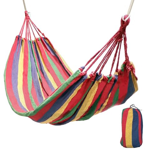 Outdoor-Hängematte aus Segeltuch, gestreift, mit tragbarer Reisetasche, 190 x 80 cm, Rot