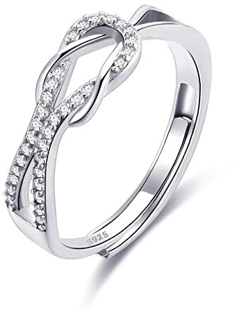 MOROTOLE 925 Sterling Silber Ringe für Frauen, Love Knot Ringe Einstellbare Daumen Ringe Einstellung CZ gekreuzte Ringe für Mädchen Schwester Freunde Urlaub Schmuck Geschenke für Sie