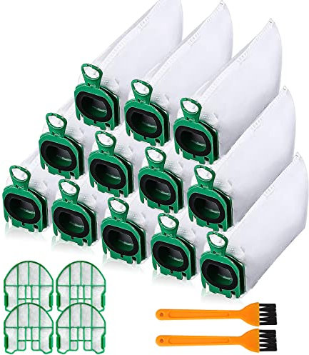 Vorwerk Kobold VB100 Staubsaugerbeutel - 12 Stück für VB 100 FP100 FP 100 - Mit Motorschutzfilter und Reinigungsbürste - Ersatz Staubbeutel