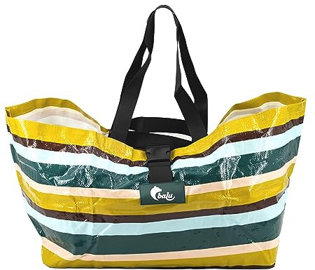 Große Allzweck-Tasche, Riesen-Tasche, Einkaufstasche, Wickeltasche, Aufbewahrung, Strandtasche, Autotasche, wiederverwendbar, stabil, ca. 40 x 60 cm, 71 l, verschließbar (Bunte Streifen)
