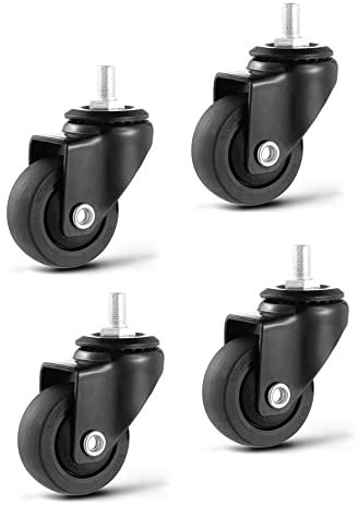 JKIOOW Lenkrollen aus Gummi Möbelrollen mit Gewinde M6/8/10 Schwenkrollen mit Bremse for Couchtisch-Nachttisch-Werkbank, Gesamtkapazität 30KG, 4 StüCk (Color : Swivel, Size : M6*15mm)