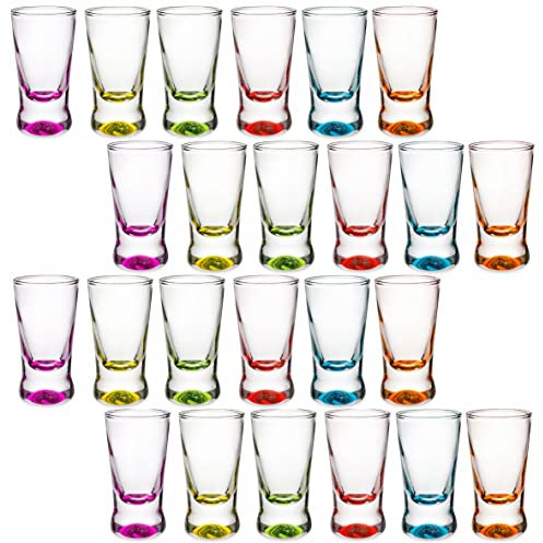 Alcohol Cage COLOR QUICK SHOT Bunte Kurze Schnapsgläser 28 ml - 24 Stück Set - Kleine Gläser mit Schwerem Boden - Wodka Glas Spülmaschinenfest - 65 x 36 mm