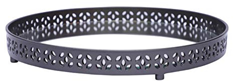 1 x Mirror Tray Decorative Mirrored Glass Tray Perfume Vanity Dresser Tray Make up Jewelry Tray Cosmetics Organiser Candle Tealight Plate Display Tray Drinks Tray For Home Bedroom (Round, Grey)