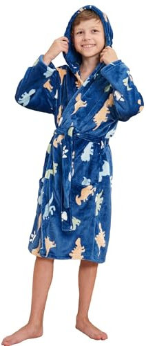 V.&GRIN Bademantel Kinder Jungen, Weicher Fleece Unisex Morgenmantel mit Kapuze für Kinder von 3–14 Jahren in Größen 90 -162cm