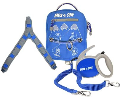 MDXONE Kinder Snowboard Ski-Geschirr Trainer mit einziehbarer Leine und absorbierenden Bungees (blau) Winter 23-24