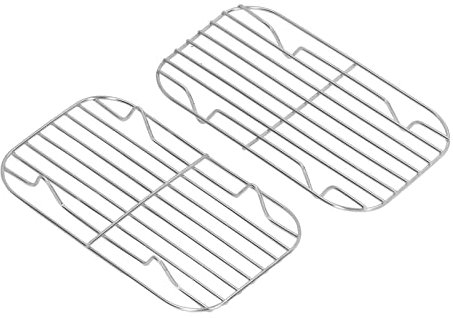 equlup 15.5x8.5cm / 6.1x3.3 Inch BBQ Grill Mesh, 2Pcs Metal BBQ Barbecue Grill Grilling Mesh Wire Cooking Net with Basting Brush for Camping