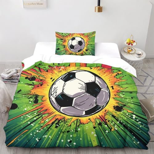 JMORCO 3D-Druck Bettwäsche 135x200 Winter, Kuschel Bettwäsche Fußball, Fussball Bettwäsche-Sets - 1xBettbezug 135x200cm + 1xKissenbezug 50x75cm