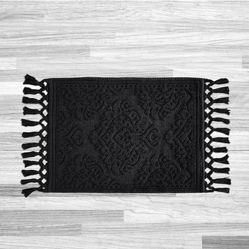 Jean Pierre - Ricardo Bath Mat, Woven Fringe Bathroom Rugs, 100% Cotton, Premium Bathroom Decor - Measures 27 x 52 - Black