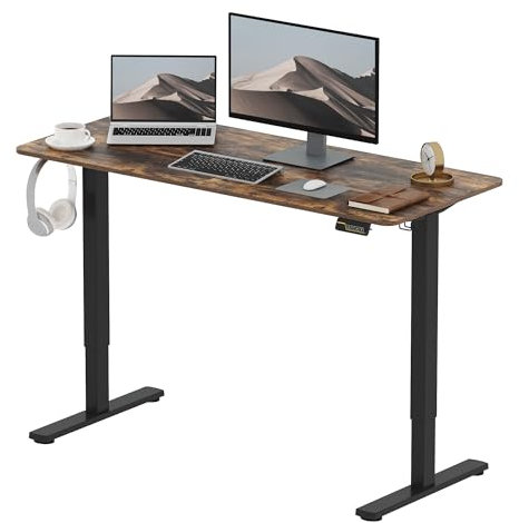 SANODESK Höhenverstellbarer Schreibtisch 140x60 cm, Schreibtisch Höhenverstellbar Elektrisch Ergonomischer Steh-Sitz Tisch Computertisch mit Memory-Funktion(Braun)