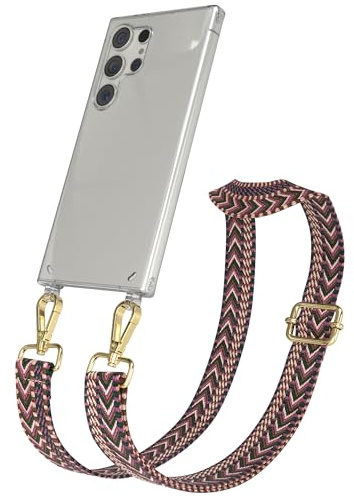 EAZY CASE Handykette - Verstellbares Taschenband kompatibel mit Galaxy S24 Ultra, Schulterriemen, Handykordel mit Silikon Hülle, Umhängetasche, Beere Pink Gold