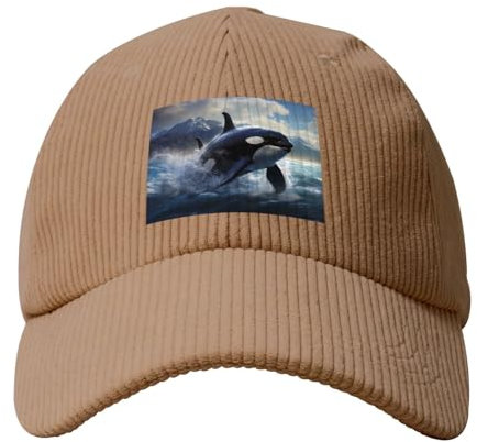 YYHHAOFA Baseballkappe aus Kordsamt, modisch, für Herren und Damen, lässig, modisch, gebogen, Traufen, Orca, Killer, Walbild, Beige, khaki, One size