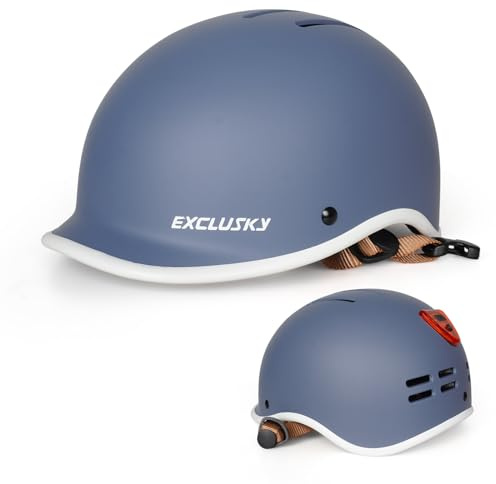 Ckorison Fahrradhelm für Erwachsene, mit USB-wiederaufladbarem Rücklicht, verstellbar, Urban Commuter, Fahrradhelme für Damen und Herren, geeignet für Roller und Skateboard, Größe 56–61 cm, Blau