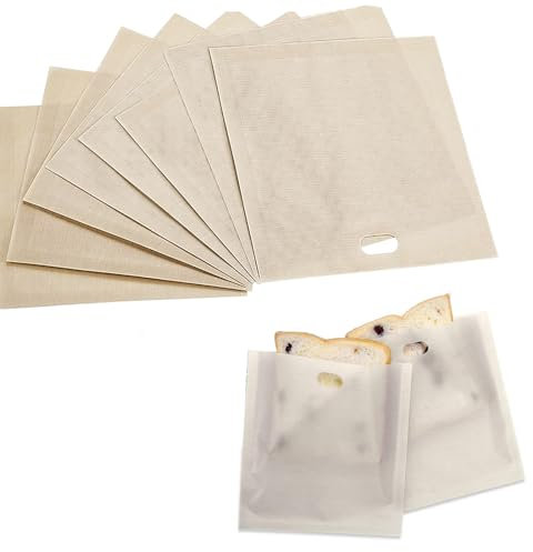 Dinghaole 8 Non-Stick Toaster Bags, Beige Reusable Toast Bags - 100% BPA and Gluten Free for Grilled Cheese Pizzas and Sandwiches