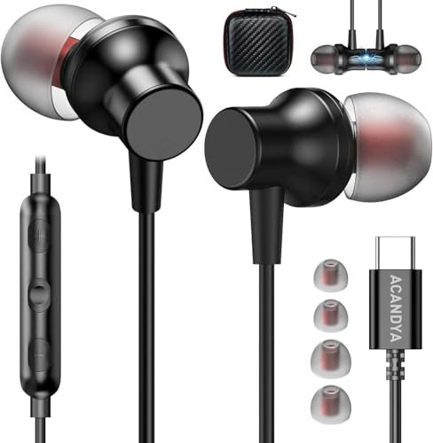 USB C Earbuds USB Type-C Headphones for iPad 10th Generation MacBook Air iPhone 16 17 15 Galaxy Tab A9 Plus S25 Wired Earphones with Microphone Volume Control Noise Isolating HiFi Stereo Headset Black