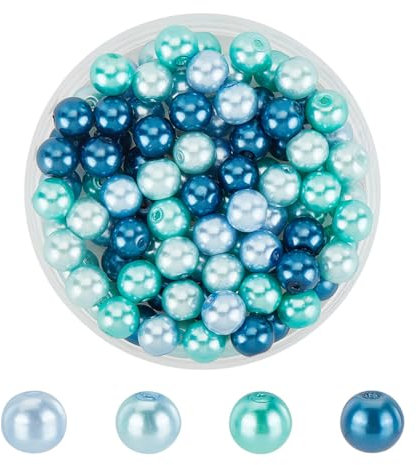 HOBBIESAY Environ 100 pièce de Perles de Verre Nacrées Mélangées Bleues de 8mm Rondes en Vrac Fausses Perles D'Espacement Teintées pour Colliers Bracelets Boucles de Bijoux Bricolage Trou :1mm