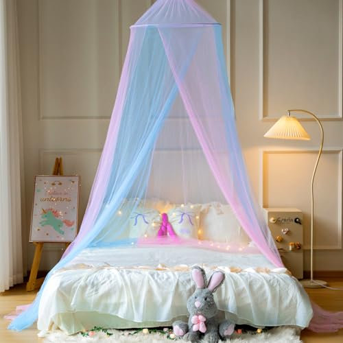 Wnqou Rosa Blau Bett Baldachin Moskitonetz für Mädchen Bett Netz,Prinzessin Baldachin für Kinder Bett Zimmer