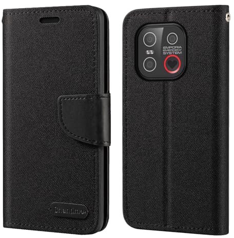 Oxford Stoff und PU Leder Flip Handyhülle Kompatibel mit Emporia Smart 6 Lite, Robuste Klapphülle mit Kartenfächern und Magnetverschluss (Schwarz)