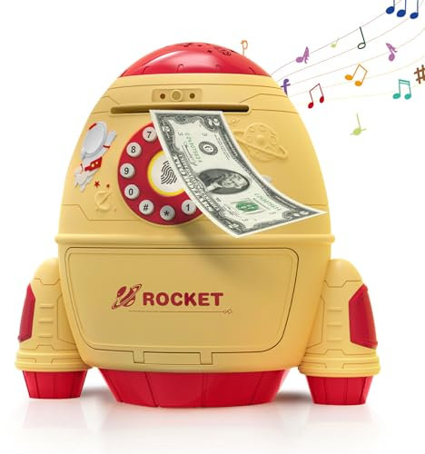 Topchances Spardose Kinder,Elektronische Spardose für Kinder, Raketen-Sparschwein, Mit Projektorlampe, Geldbank Geldtresor für Mädchen Jungen, Kinder SchöNe Spielzeug, Geburtstagsgeschenk