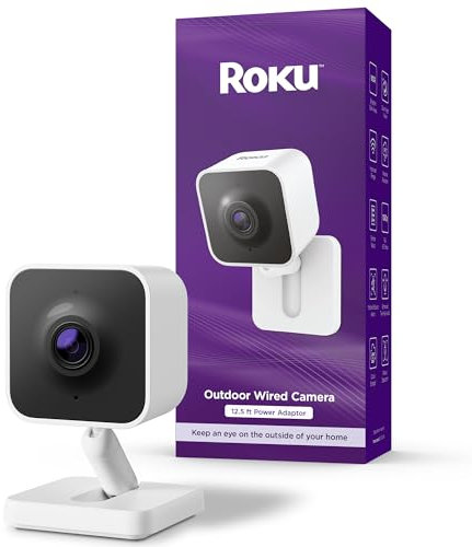 Roku New Outdoor Camera 2024 - Home Security - IP65 Weather Resistant Wired Security Camera & Pet Monitor with 1080p HD Night Vision, Works with Alexa & Google, WDR, Motion & Sound Detection