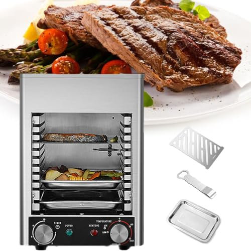1700-W-Steakgrill, elektrischer Steakgrill mit Temperatureinstellung und Zeitregler, maximale Temperatur 800 ℃, geeignet zum Kochen von Steaks, Gemüse und Obst