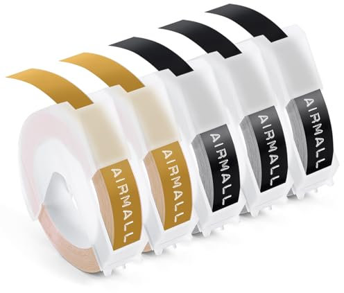 Prägegerät Etiketten Kompatibel mit Dymo Omega Prägeband 9mm Schwarz als Ersatz für 3D Prägeetiketten Junior S0717930 Kunststoff-Prägeetiketten für Dymo Omega Junior Prägegerät, 5 Rollen