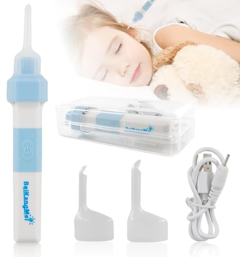 Aspiratore Cerume Orecchie, Aspiratore per la Pulizia Delle Cerume cavo USB, Pulisci Orecchie Elettrico con 2 testine, Comodo, Morbido, Pulizia Orecchie per adulti e bambini