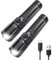LED Torch Rechargeable, 2 Pack 2000LM Super Bright Adjustable Focus Flashlight, 3 Lighting Modes, Long Battery Life, Waterproof Pocket Size Torch for Emergency and Camping