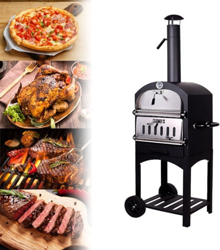 Forno a legna per pizza da esterno con ruote rimovibili, 30,5 cm, in legno, per cucina, barbecue, campeggio, feste