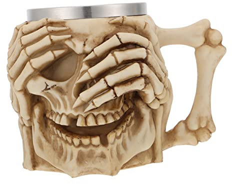 OFFSCH Tasse Halloween Forme De Crâne Avec Poignée Résine Et Acier Inoxydable Tasse à Café Et Bière Créative