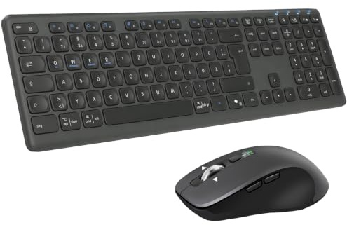 M9300 Kabelloses Tastatur Maus Combo, 2-in-1 USB Empfänger und Zwei Bluetooth, 18-Monate Batterielaufzeit, Deutsches QWERTZ-Layout für Computer, Laptops,PC, Büros