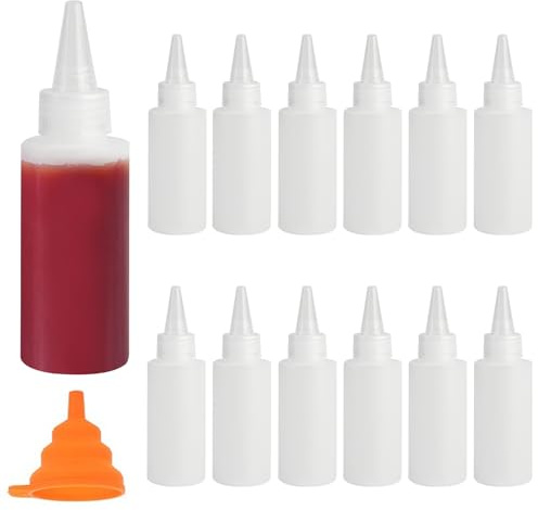 12 Stück 100ml Squeeze Flaschen,für Saucenflasche Ketchup Öle Spender | Quetschflaschen Kunststoff Dosierflaschen, Spritzflaschen, Liquid Flaschen 100ml, Soßenflaschen, Soßenspender ,mit Trichter