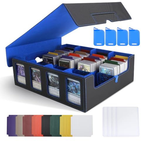 Simcat Trading Card Storage Box with Commander Display Holds 2400+ Cards for Yugioh, TCG, Magic the Gathering, Playing Card Case PU Leather Magnetic Closure（Blue）