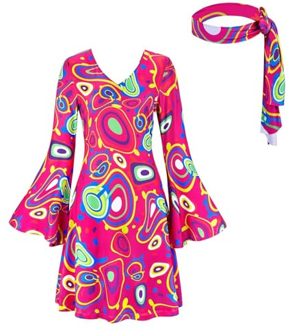 Womens Fashion Floral Dress Vintaged Long Sleeve 60s 70s Disco Hippie 1970 Style Costume Birthday Prom Bling Evening Party Halloween Dresses