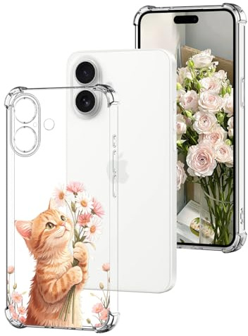 DiaryTown Transparent Hülle für iPhone 16 HandyHülle, Orangefarbene Katze | für iphone 16 Case, Süß Muster, TPU Silikon, Kratzfest, Stoßfeste Schutzhülle, Kameraschutz, Anti-Vergilbung, Durchsichtig