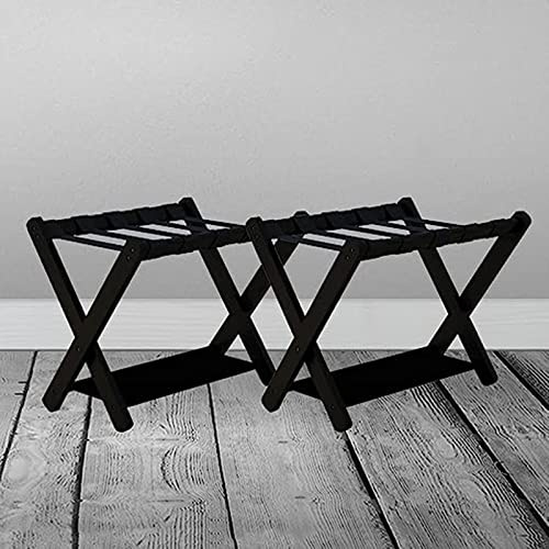 DLAZUM Lot de 2 Porte-Bagages Pliables pour Chambre d'amis, Support à Bagages en Bois à 2 Niveaux, Support de Valise avec étagère, Rangement Peu encombrant pour Chambre,A