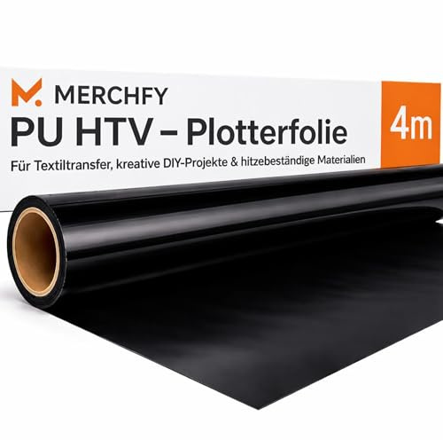 Plotterfolie Textil Schwarz 30,5 cm × 4 m – elastische & langlebige Flexfolie Textil, Bügelfolie, leicht zu entgittern, wasch-& hitzebeständig Transferfolie für Cricut, Silhouette Cameo & DIY T-Shirts