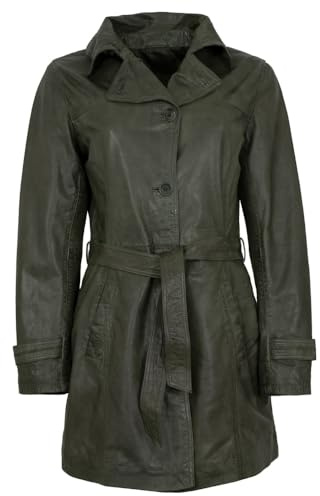 MADDOX - Damen Echtleder Ledermantel Trenchcoat Lammnappa olive
